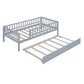Twin Size Wood Daybed with Trundle and Fence Guardrails