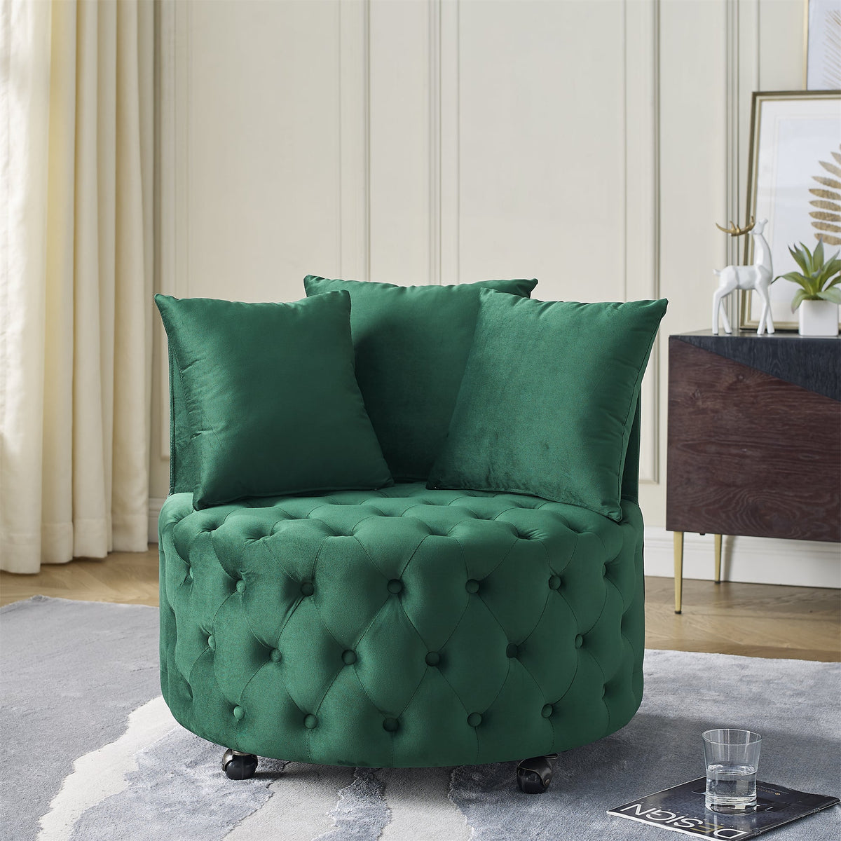 Velvet Upholstered Swivel Chair for Living Room