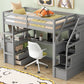 Twin Size Loft Bed with Desk and Shelves