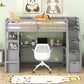 Twin Size Loft Bed with Desk and Shelves