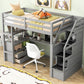 Twin Size Loft Bed with Desk and Shelves