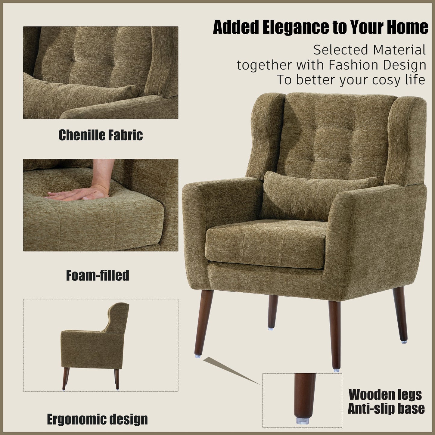 Modern Accent Chair in Olive Green