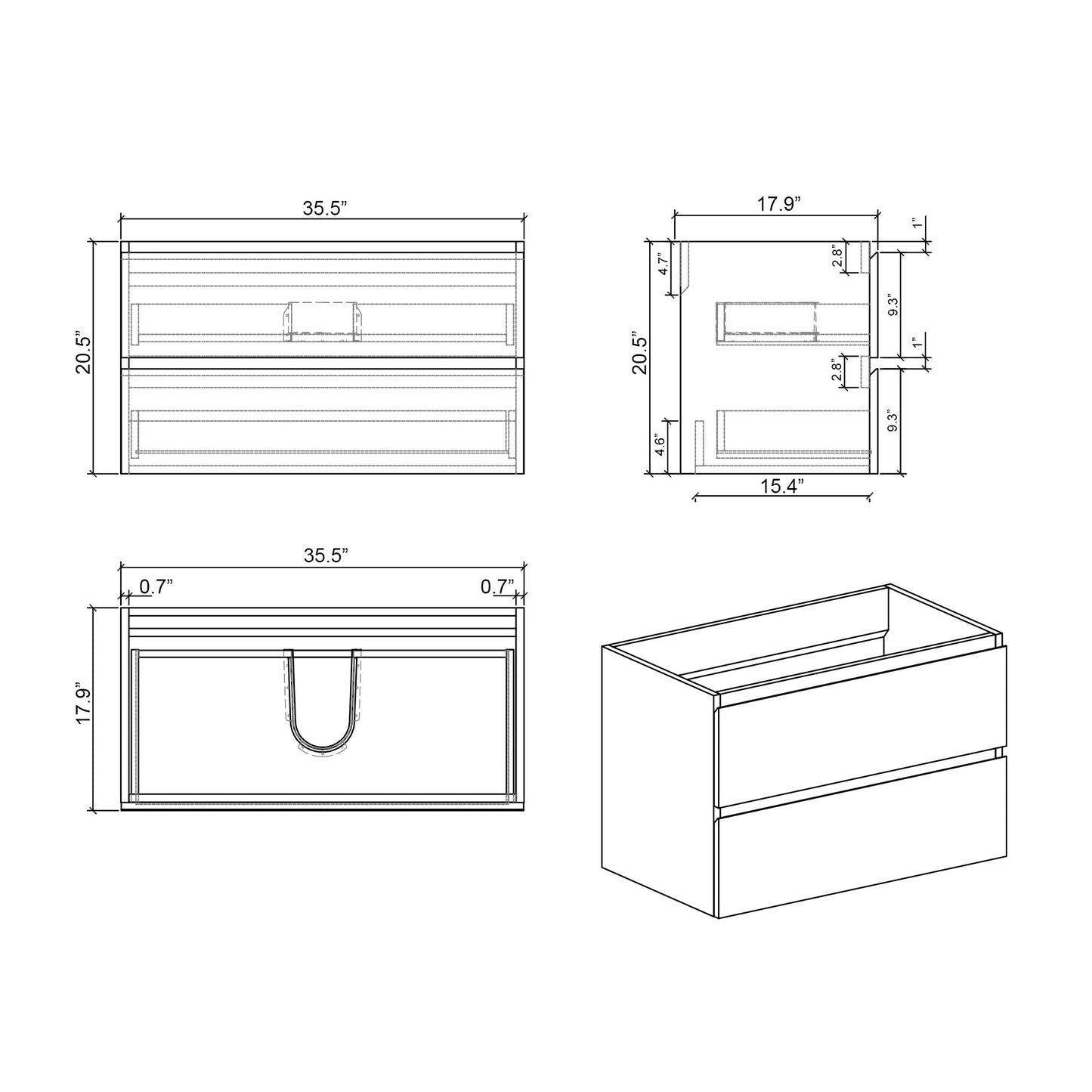Alice 36" Wall Mount Cabinet Without Basin
