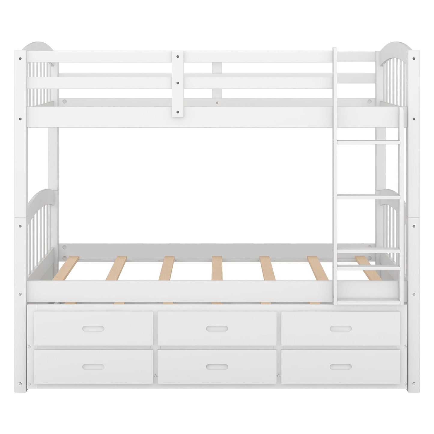 Twin Over Twin Wood Bunk Bed with Trundle and Drawers