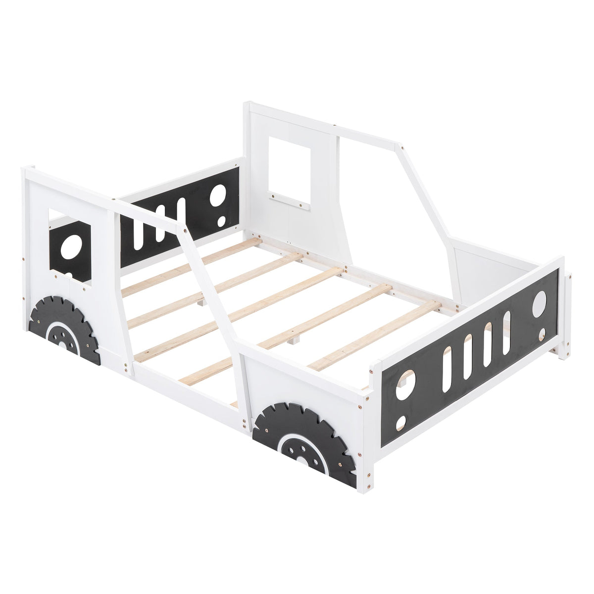 Full Size Classic Car-Shaped Platform Bed with Wheels