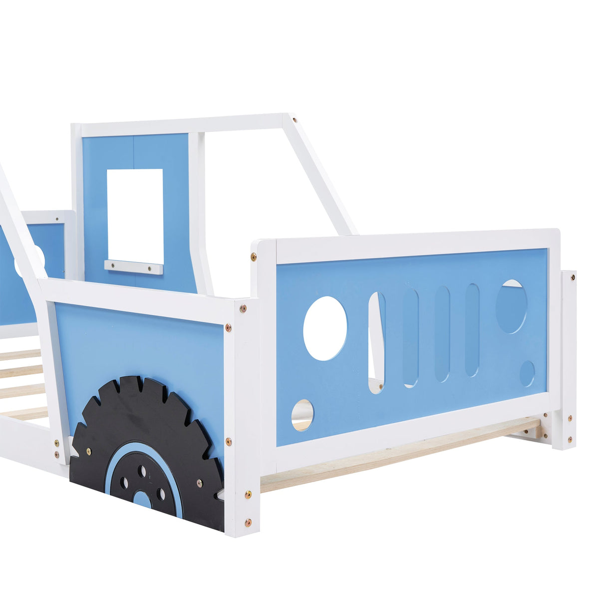 Twin Size Classic Car-Shaped Platform Bed with Wheels