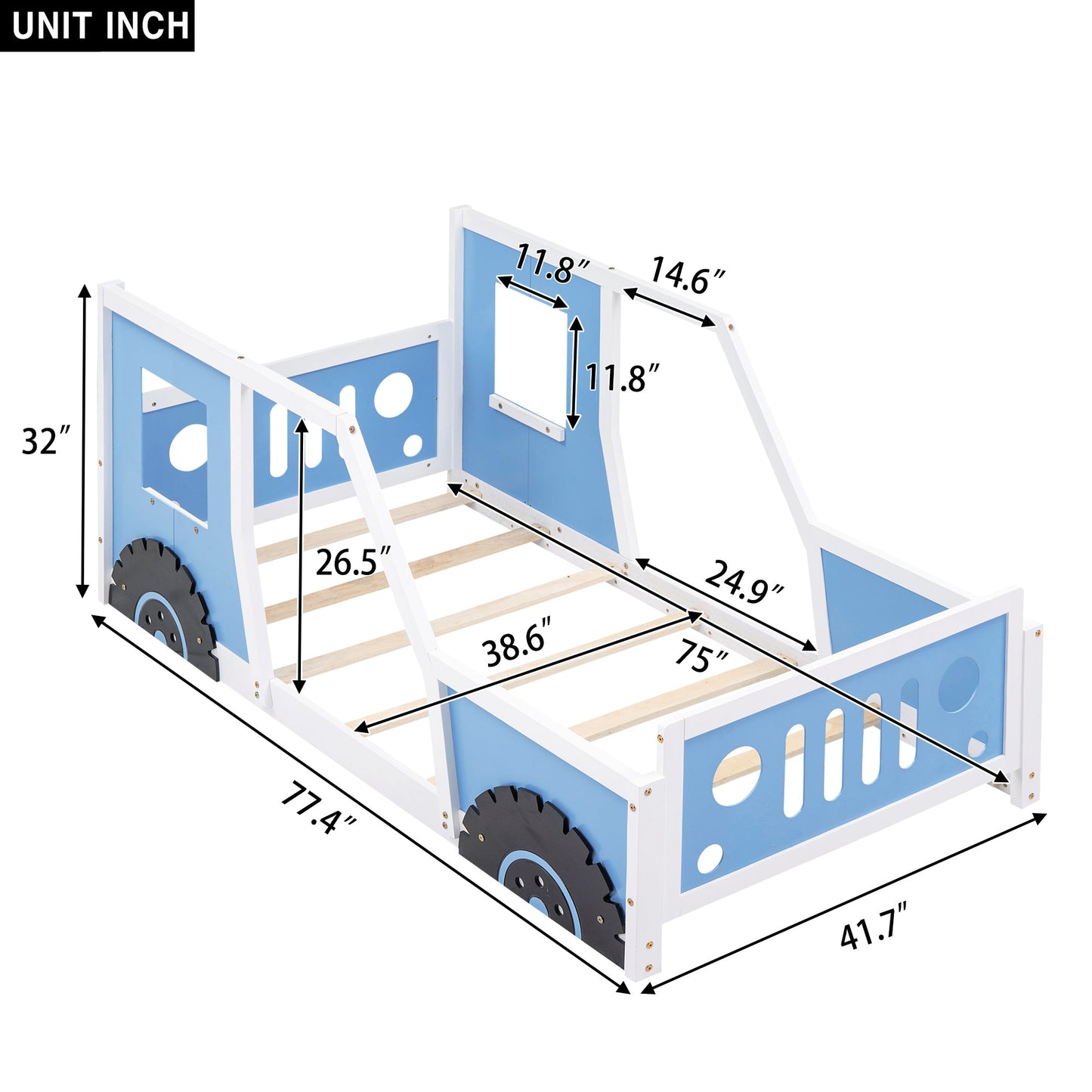 Twin Size Classic Car-Shaped Platform Bed with Wheels