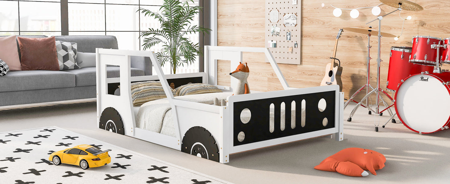 Full Size Classic Car-Shaped Platform Bed with Wheels