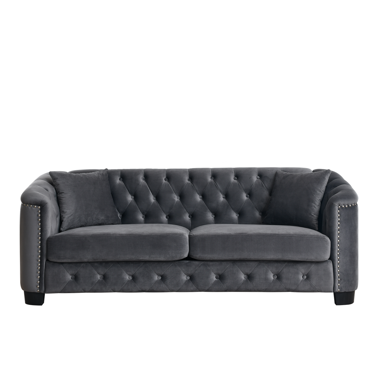 77-Inch Modern Chesterfield Velvet Sofa