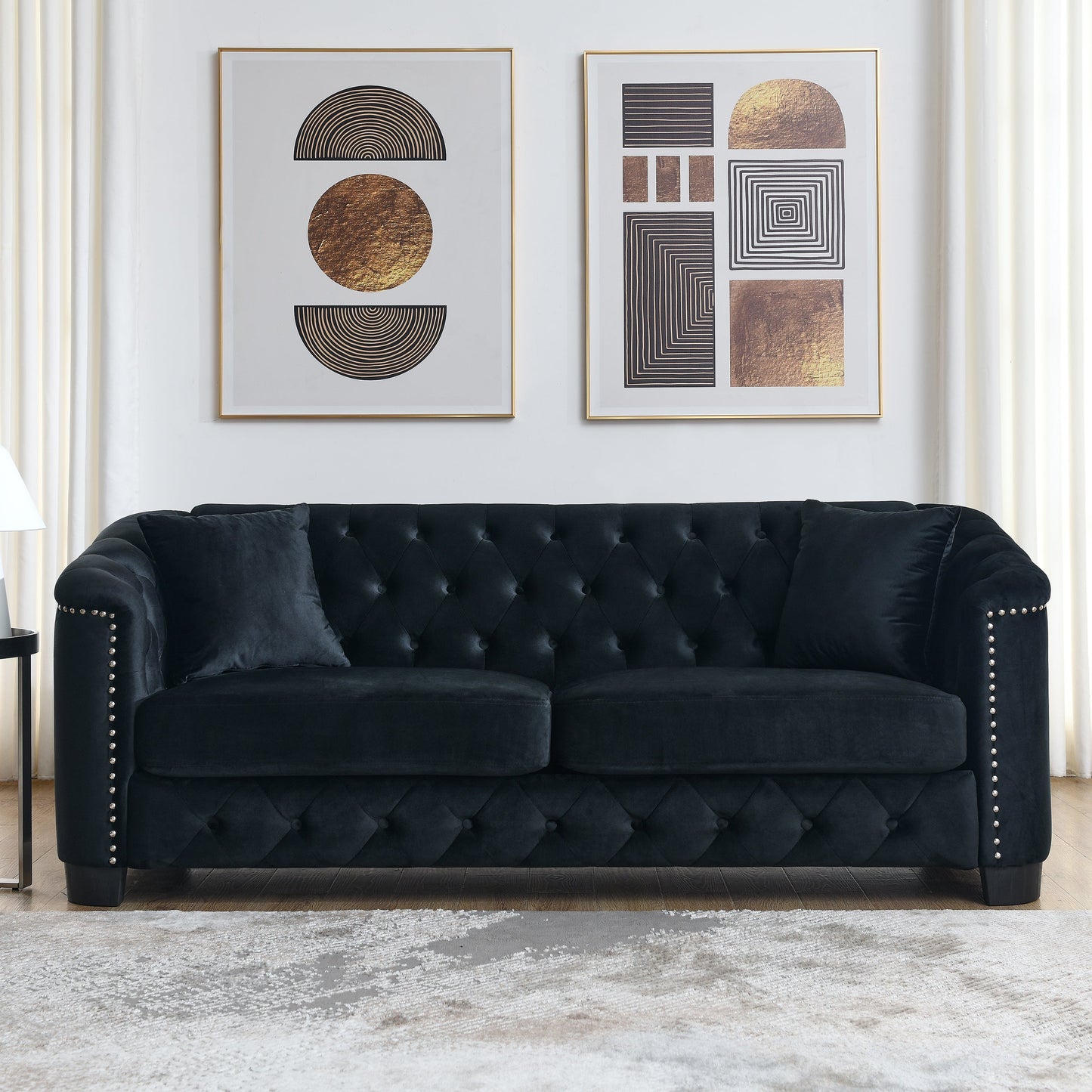 77-Inch Modern Chesterfield Velvet Sofa