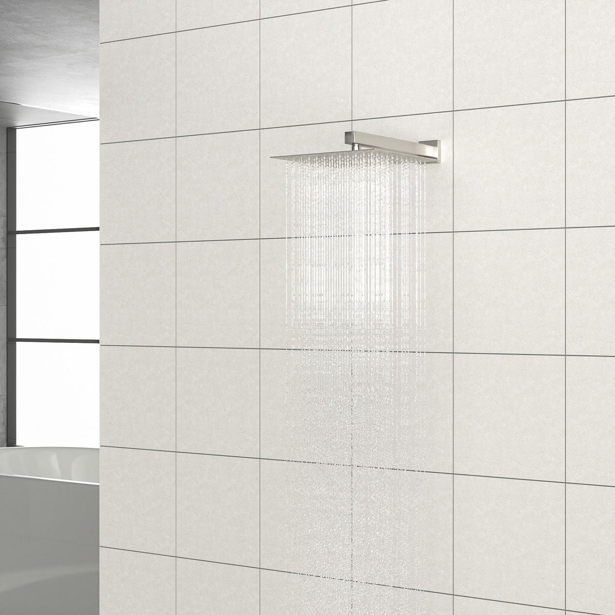 12 Inch Square Brushed Nickel Rain Fixed Shower Head