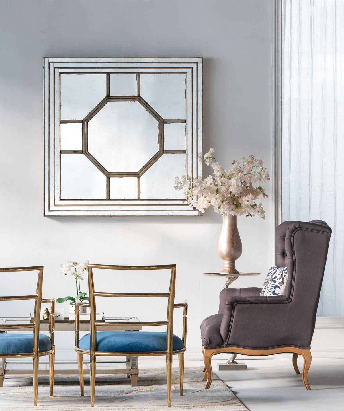 48" Antique Style Decorative Square Wall Mirror
