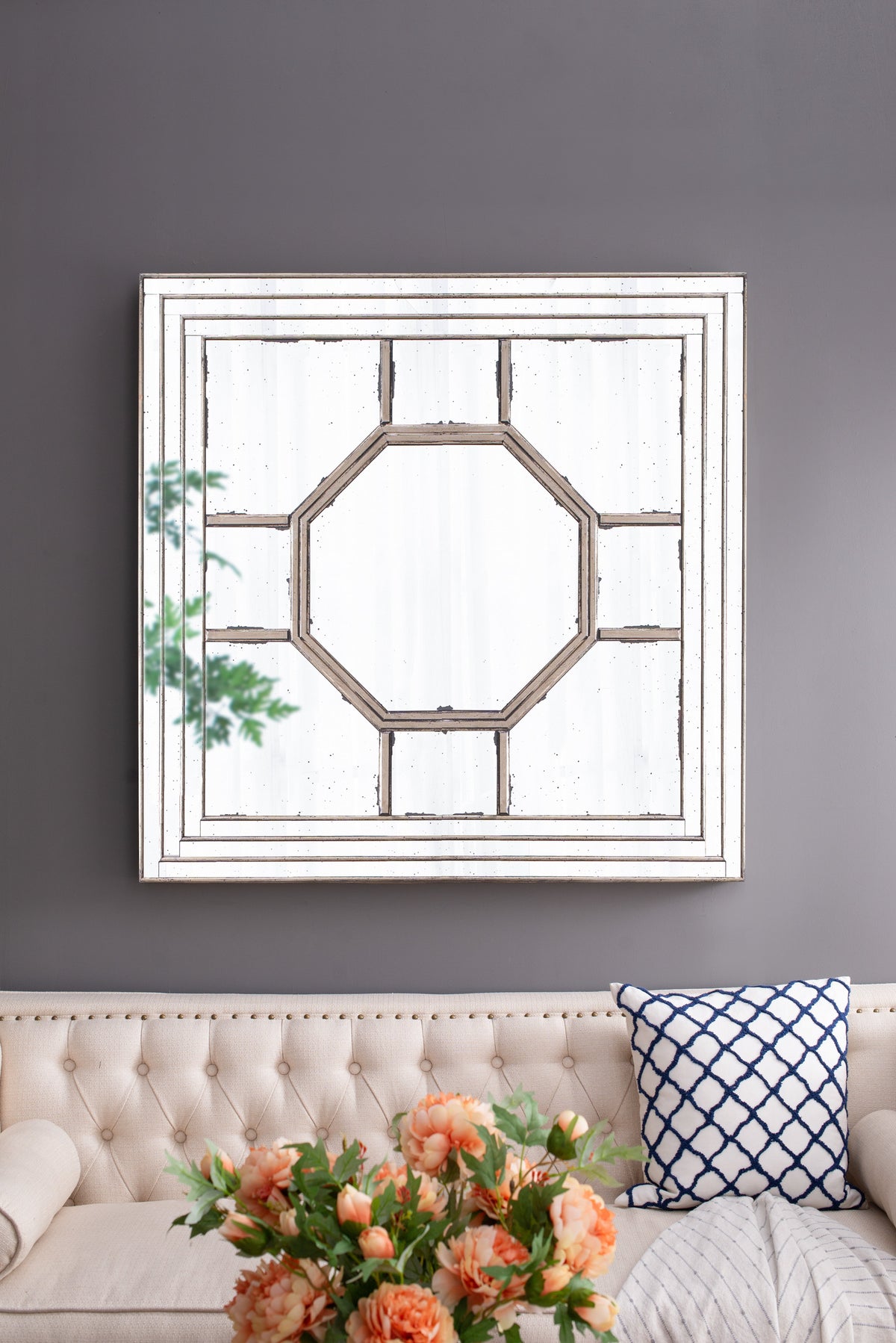 48" Antique Style Decorative Square Wall Mirror