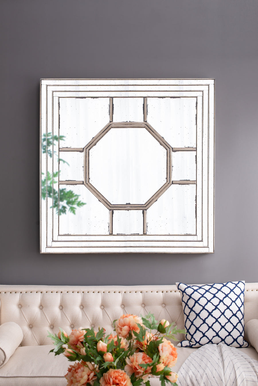 48" Antique Style Decorative Square Wall Mirror