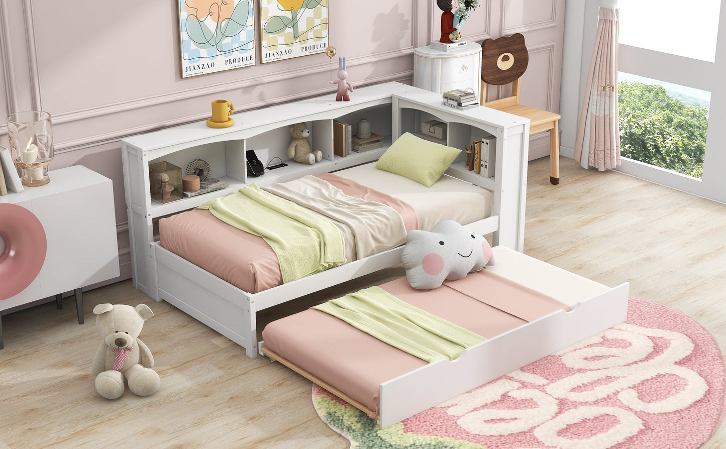Twin Size Daybed With Trundle, Storage Cabinets & USB Ports