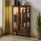 Lighted Cherry Curio Cabinet with Adjustable Shelves