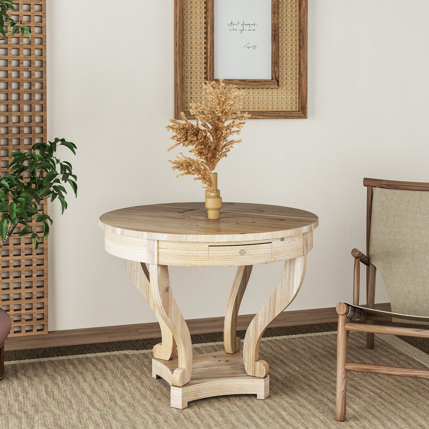 Curved Legs Farmhouse Style Small Round Dining Table