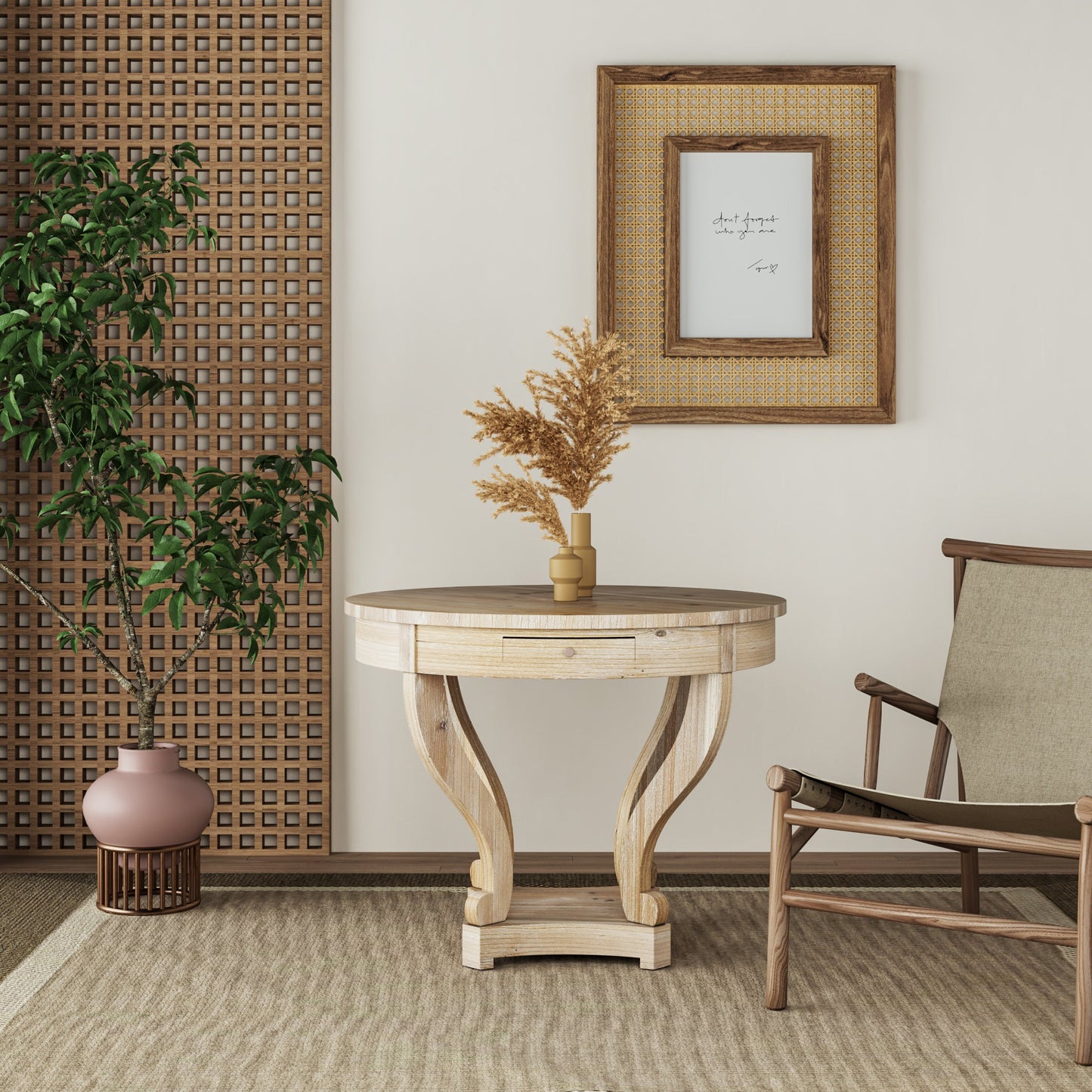 Curved Legs Farmhouse Style Small Round Dining Table