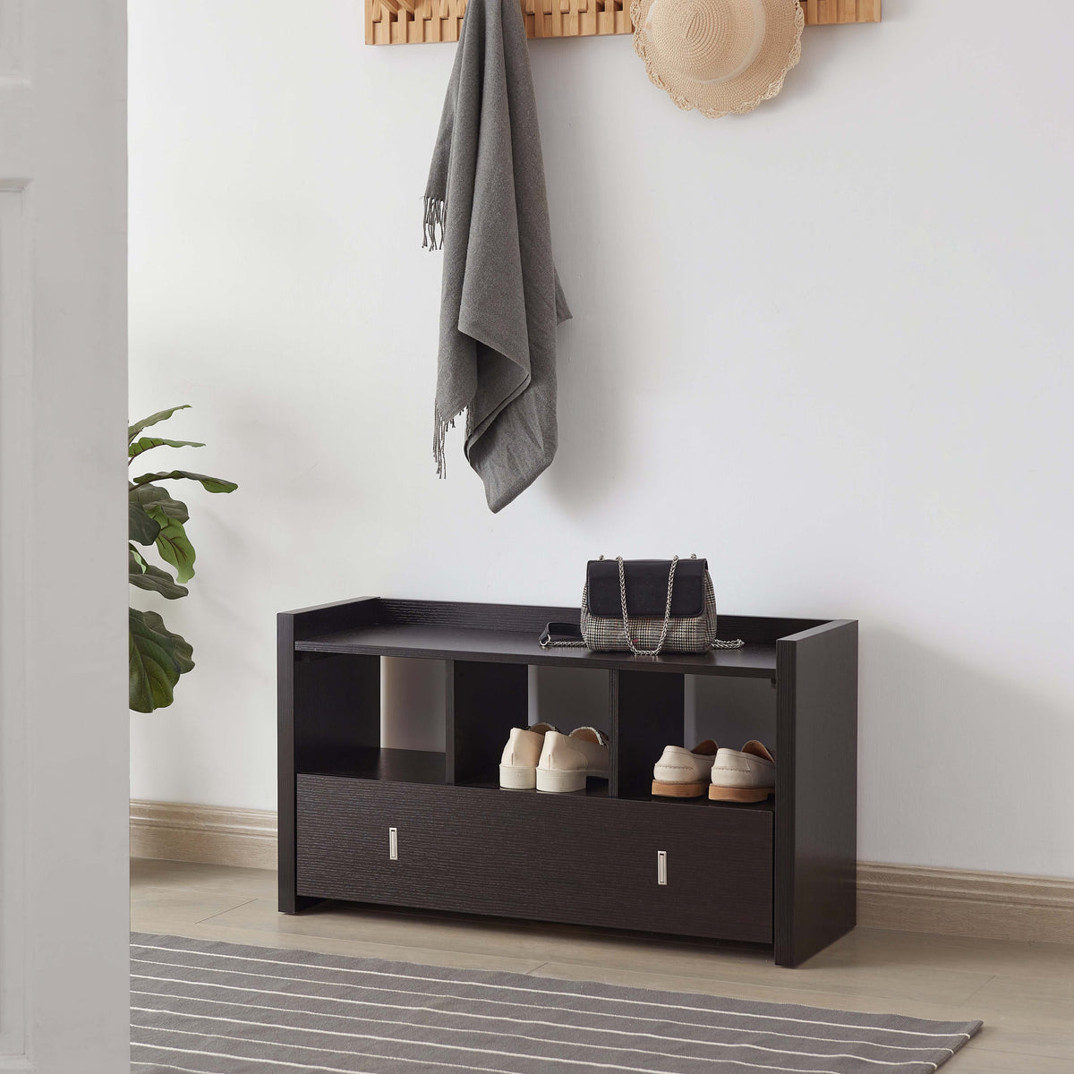 Shoe Entry Bench with Drawer, Shoe Storage Organizer