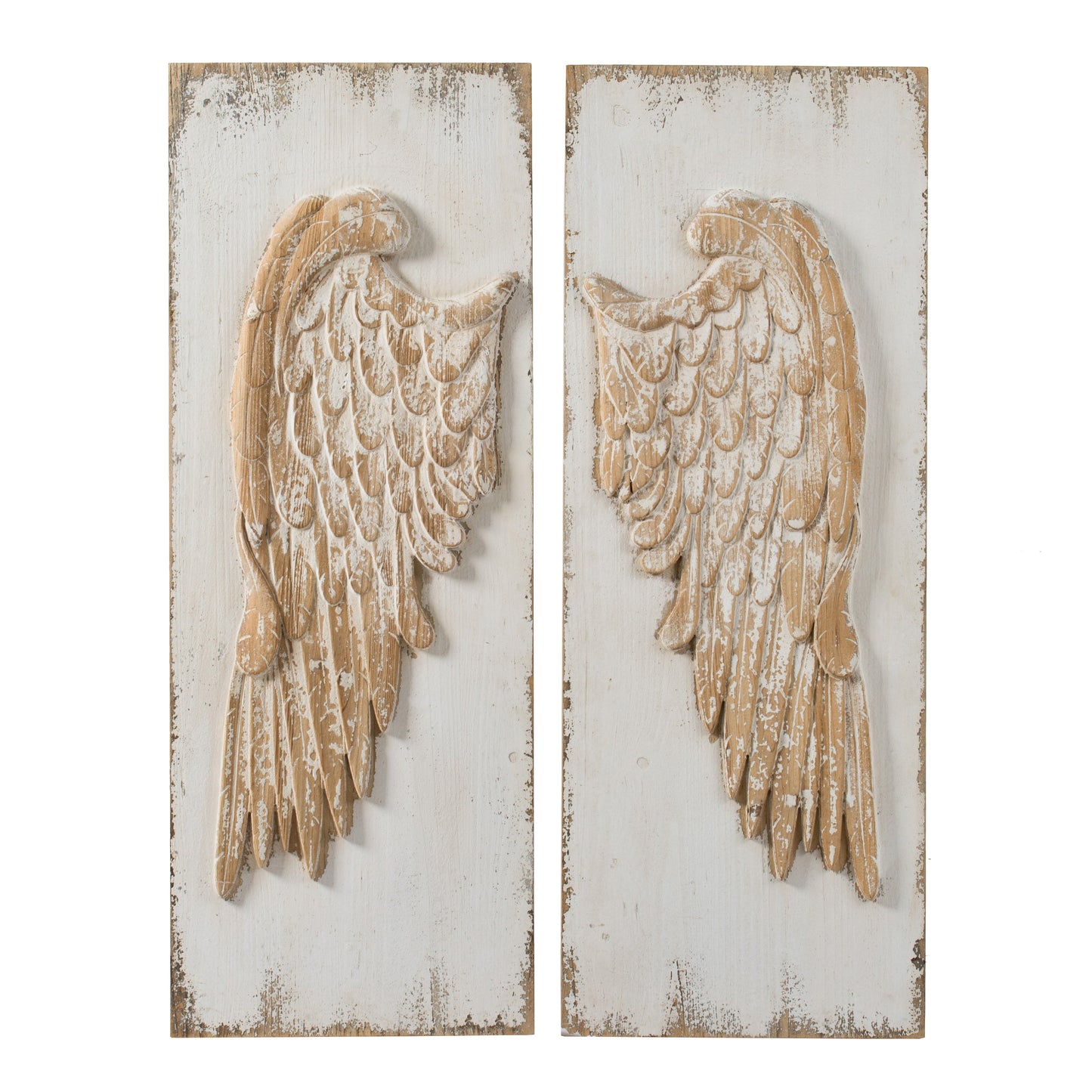 Set of 2 Feather Wing Wall Panels with Distressed Finish