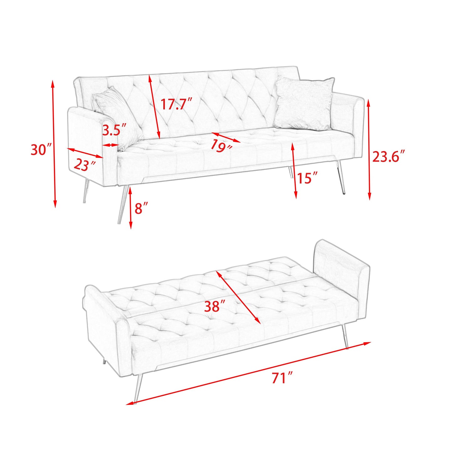 71-Inch Convertible Love Seat Sofa - American Retro