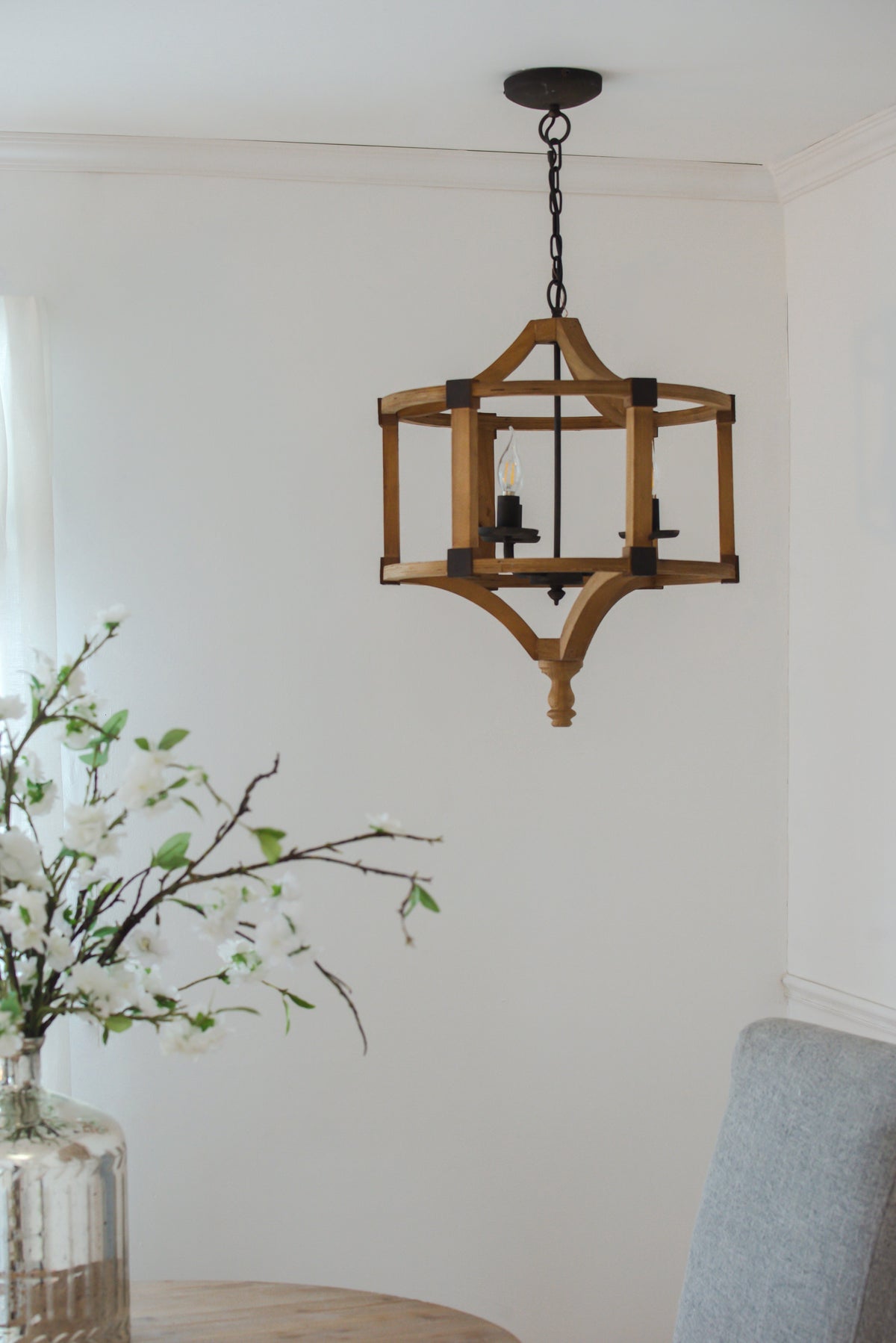3-Light Wood Drum Chandelier