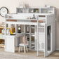 Wood Twin Size Loft Bed with Multiple Storage Shelves and Wardrobe
