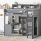Wood Twin Size Loft Bed with Multiple Storage Shelves and Wardrobe