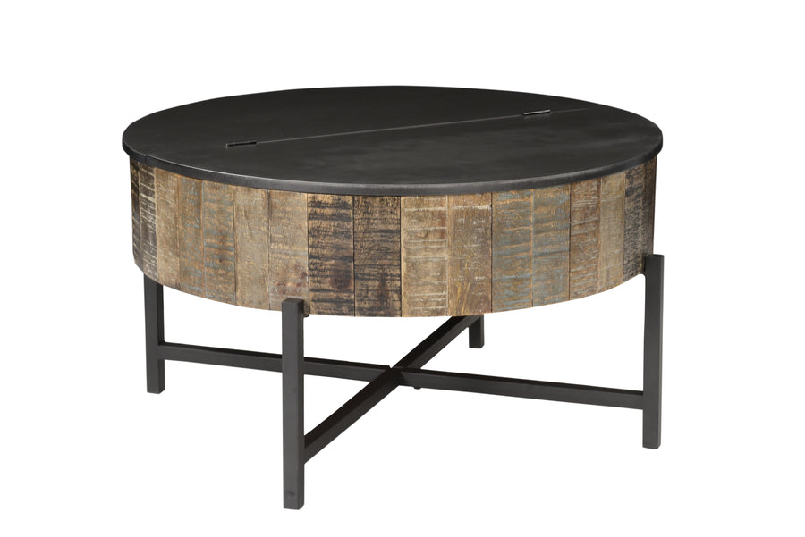 Rustic Vintage Coffee Table with Hidden Storage - Mango Wood