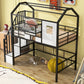 Metal Loft Bed with Roof Design and Storage Box, Twin