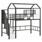 Metal Loft Bed with Roof Design and Storage Box, Twin