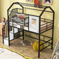 Metal Loft Bed with Roof Design and Storage Box, Twin