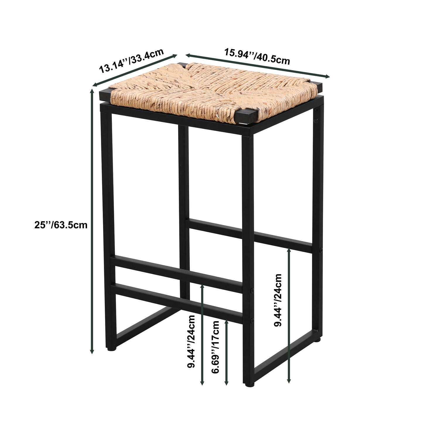 Set of 2 Water Hyacinth Woven Bar Stools for Kitchen Counter