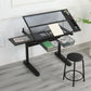 Hand Crank Adjustable Drafting Table with Stool