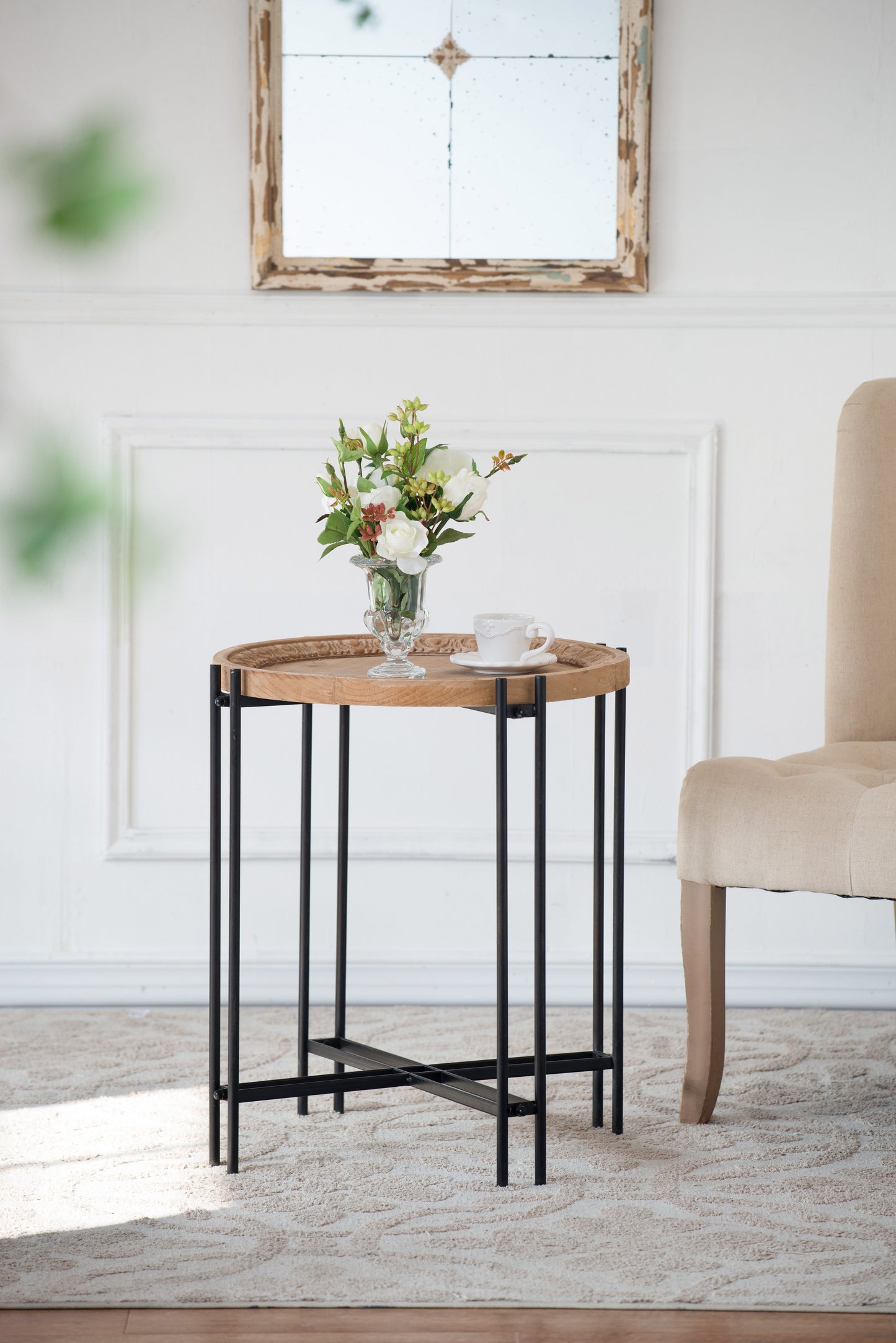 21.5" x 24" Round Side Table With Wood Top