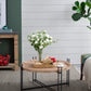 Farmhouse Round Wooden Coffee Table with Metal Legs