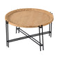 Farmhouse Round Wooden Coffee Table with Metal Legs