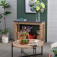 Farmhouse Round Wooden Coffee Table with Metal Legs