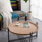 Farmhouse Round Wooden Coffee Table with Metal Legs