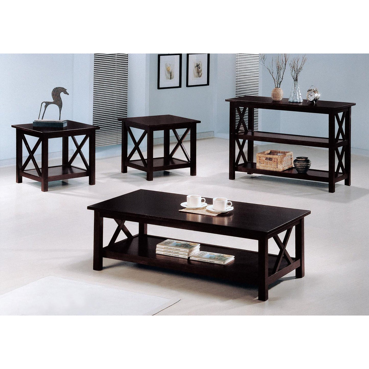Deep Merlot Sofa Table with 2-Shelf