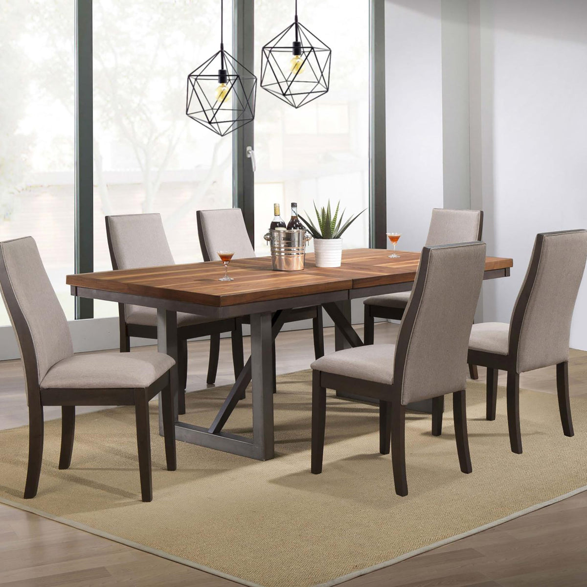 Taupe Upholstered Industrial Dining Chair Set