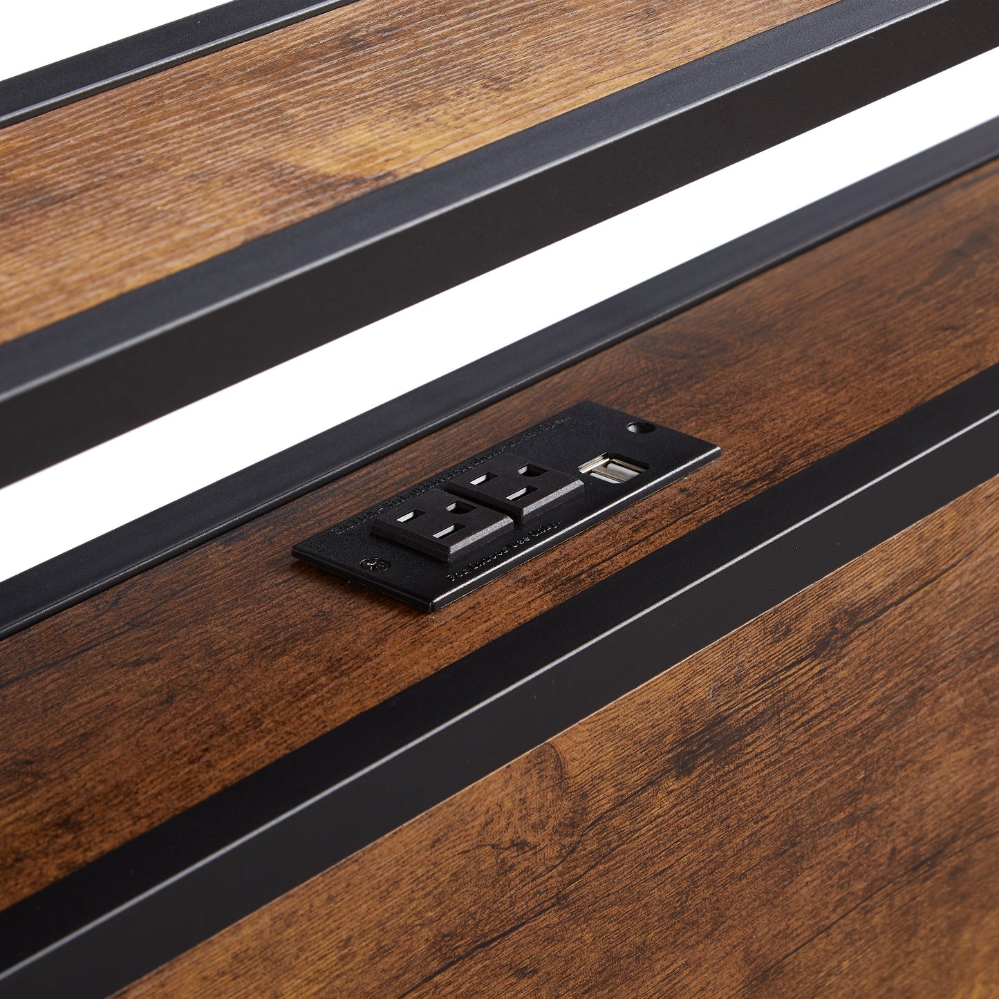 Queen Size Metal Platform Bed Frame with Wooden Headboard