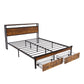 Queen Size Metal Platform Bed Frame with Wooden Headboard