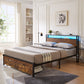 Queen Size Metal Platform Bed Frame with Wooden Headboard