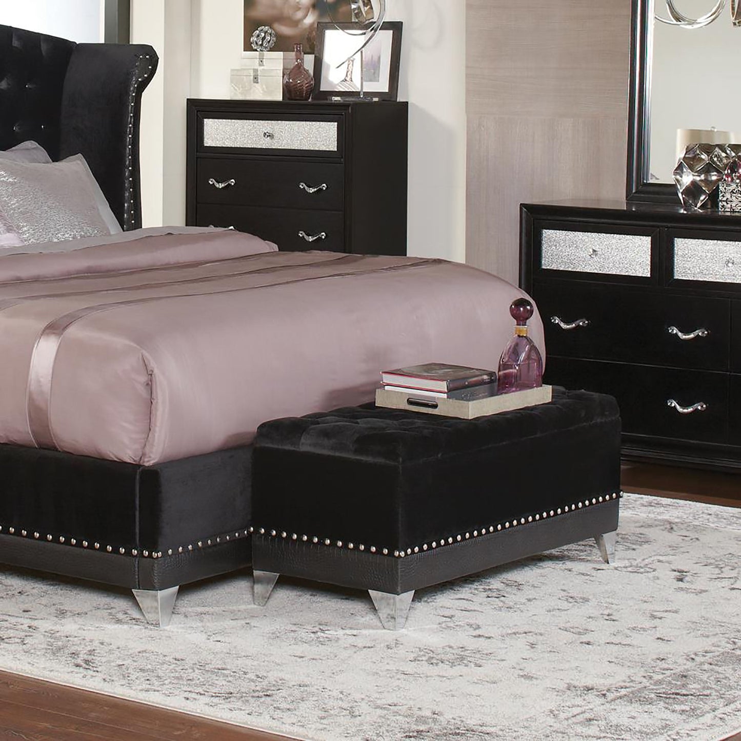 Black Tufted Trunk with Nailhead Trim