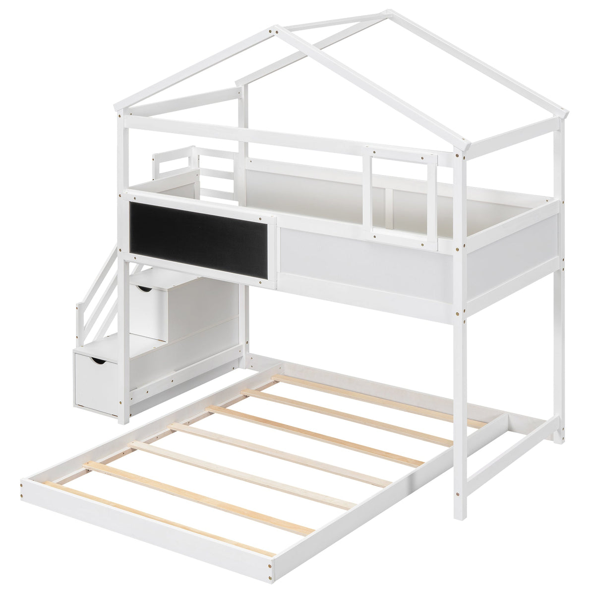Twin Over Full House Bunk Bed with Storage Staircase