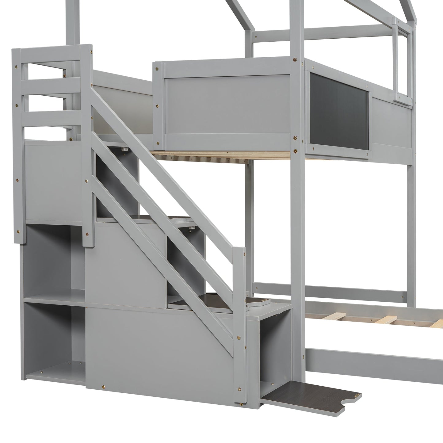 Twin Over Full House Bunk Bed with Storage Staircase