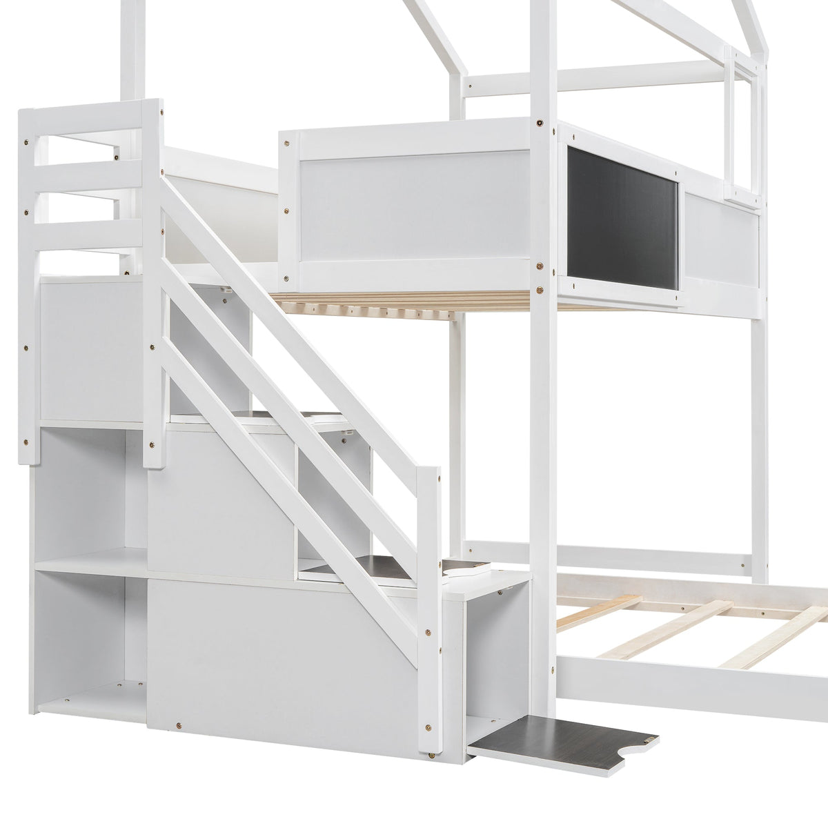 Twin Over Full House Bunk Bed with Storage Staircase
