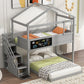 Twin Over Full House Bunk Bed with Storage Staircase