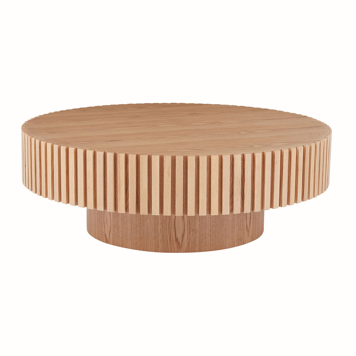 Natural Wood Coffee Table with Handcrafted Relief Design - Natural Finish